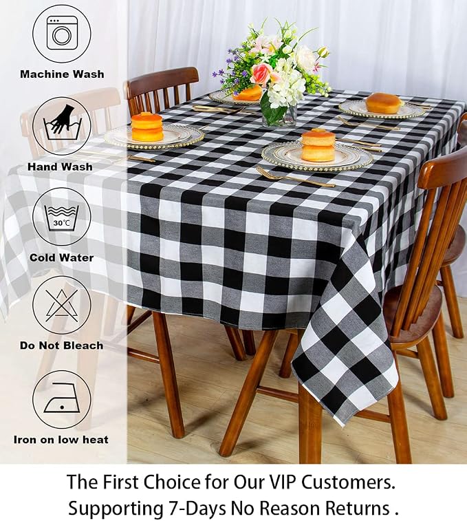 ShinyBeauty 60"x60" Black & White Buffalo Check Tablecloth - Farmhouse Style, Cotton, Outdoor & Indoor Use Tablecloth