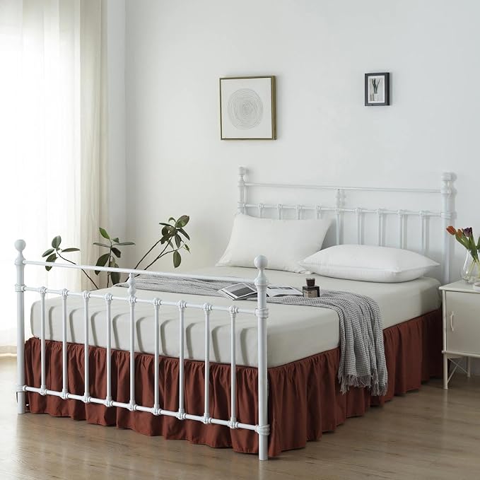 Bed Skirt Queen Size Ruffled Bed Skirts with Split Corners | 18 Inch Drop Dust Ruffle Bed Skirts with Platform, 18'' Queen, Rust