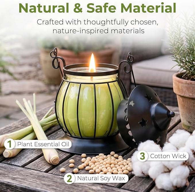 Citronella Candles Outdoor, 2 Pack 6oz Lemongrass Scented Soy Wax Candles
