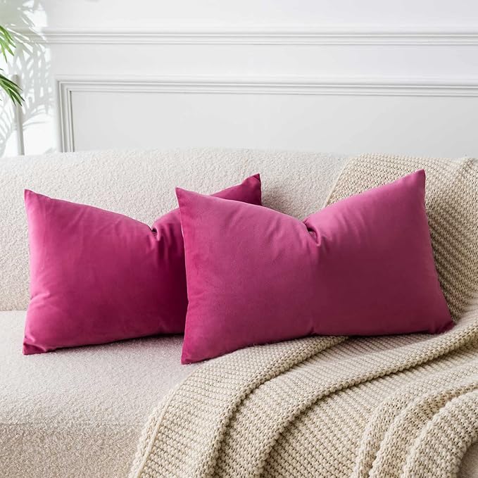 JUSPURBET 14x24 Velvet Decorative Throw Pillow Covers Set of 2,Rose Red