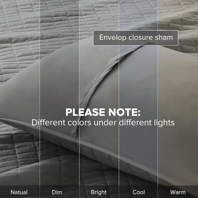 Comfort Spaces Kienna Twin Quilt Bedding Set 2 Piece, 66"x 90" Charcoal | Soft Cozy Lightweight Summer Twin XL Coverlet for College Dorm, Quilted Extra Layer, Modern Casual Bedroom Decor, OEKO-TEX