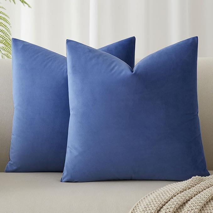 JUSPURBET 16x16 Velvet Throw Pillow Covers Set of 2 for Couch Sofa Bed,Blue
