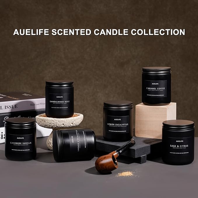 Candles for Men Gift Set, 4 Pack Soy Wax, Masculine | Men's aromatherapy candles; home scented ; long lasting 200-hr burn total; smoke&vanilla, leather,oak,lavender wood