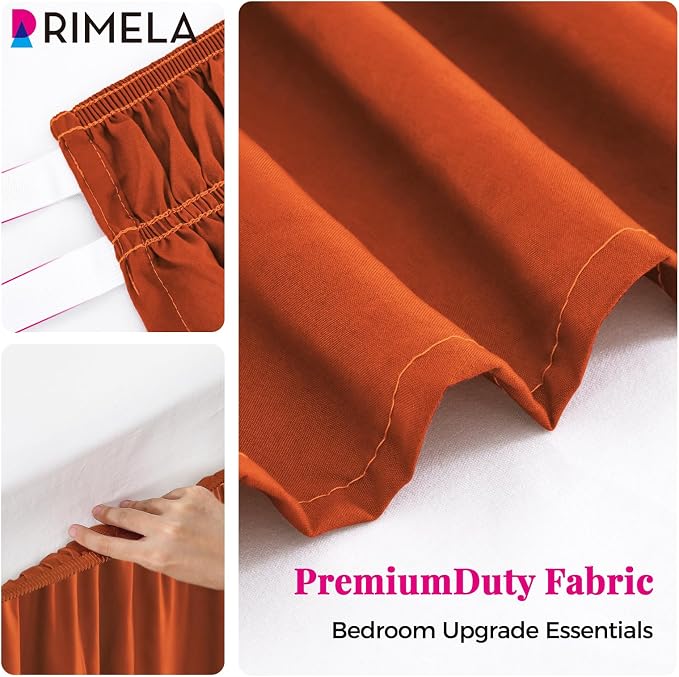 Orange Yellow Bed Skirt Queen 15" Drop, Elastic Wrap Around Bedskirt | Solid Ruffled, Easy to Use, No Mattress Lifting, Wrinkle & Fade Resistant, with Adhesive Strips, Machine Wash/Dry/Iron