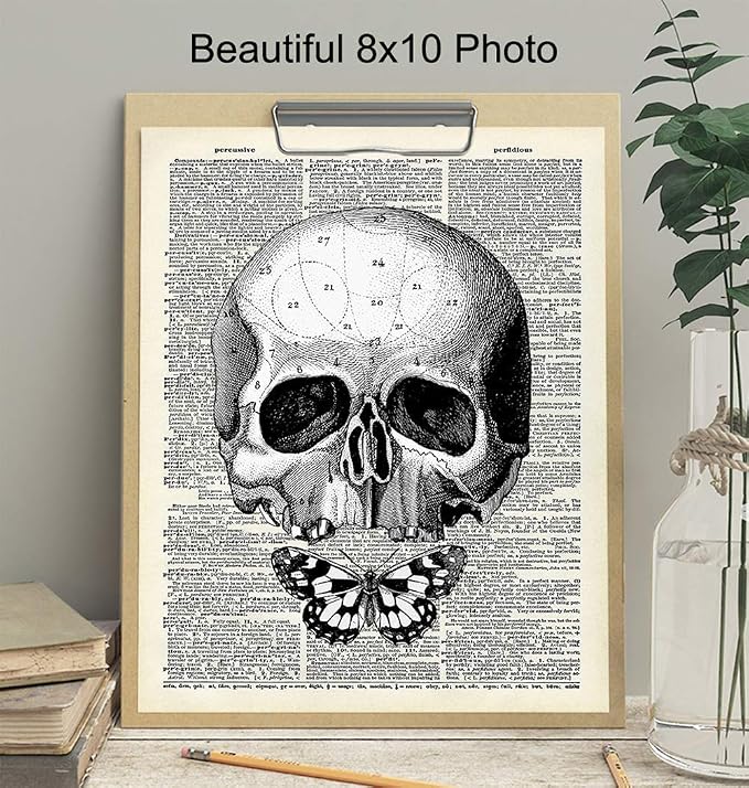 Gothic Skull Wall Art - Skull Wall Decor - Goth Art Room Decor - Goth Butterfly - Living Room Picture - Home Print - Artwork Decorations - Pagan Gifts - Wicca Artwork
