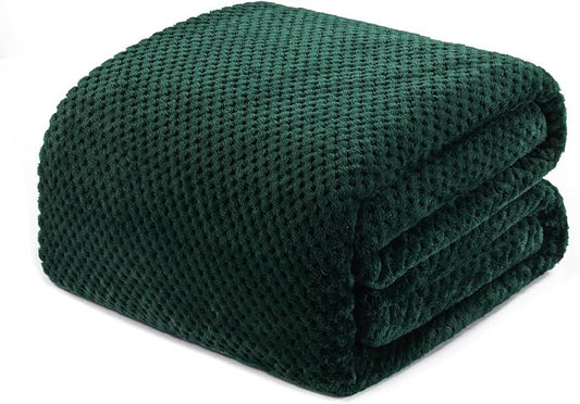 Exclusivo Mezcla Soft Waffle Fleece Bed Blanket King Size, Green | Lightweight Plush Blanket for Bed, Bedroom, Cozy Flannel with Waffle Texture, Stylish Home Decor, All Season, 104x90 Inches