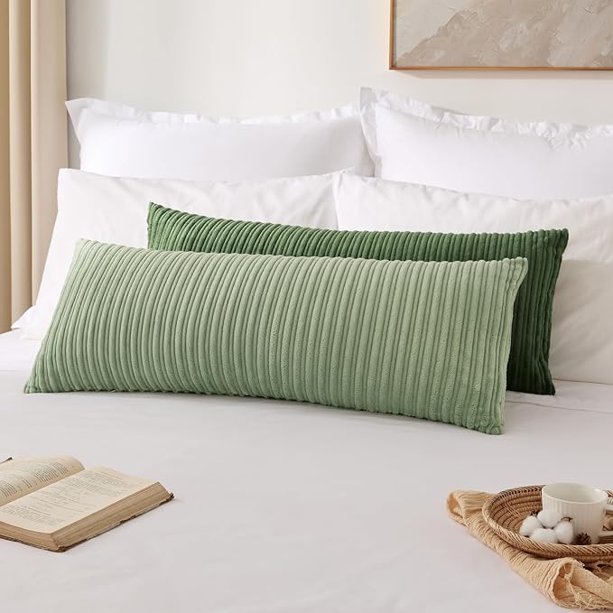 Kevin Textile Striped Corduroy 14”x36” Pillow Cover 1 Pack, Moss Green