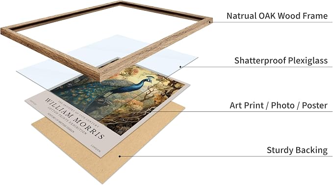 Poster Master William Morris Poster - Peacock Print - Bird Art - Botanical Design - Flower Art - Exhibition Display - Animal Illustration - Floral Design - Aesthetic Office or Bedroom Decor - 16x20 Beige Framed