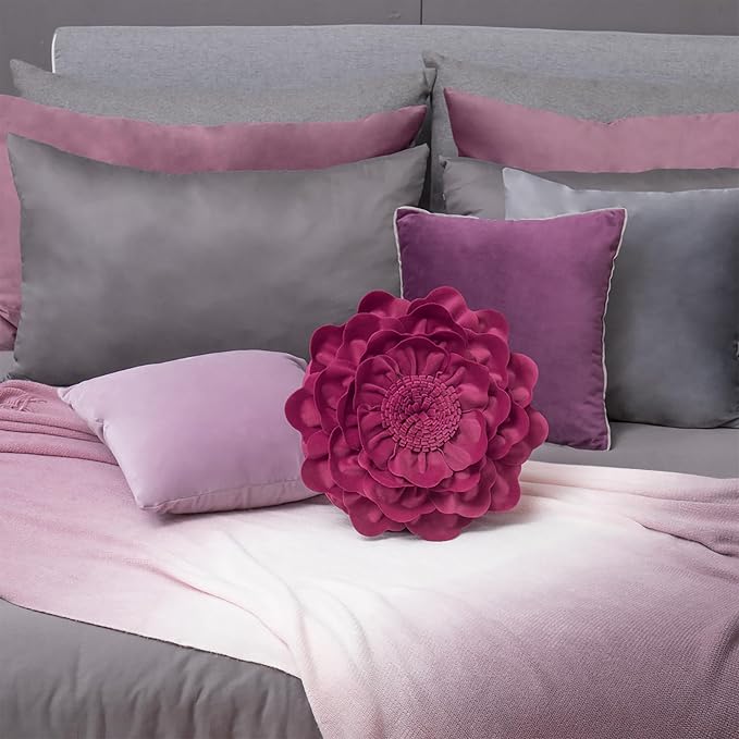 JWH Flower Throw Pillow Cover Decorative Round Pillow Case Floral Cushion for Bed Sofa Couch Car Decor 14 Inches Magenta