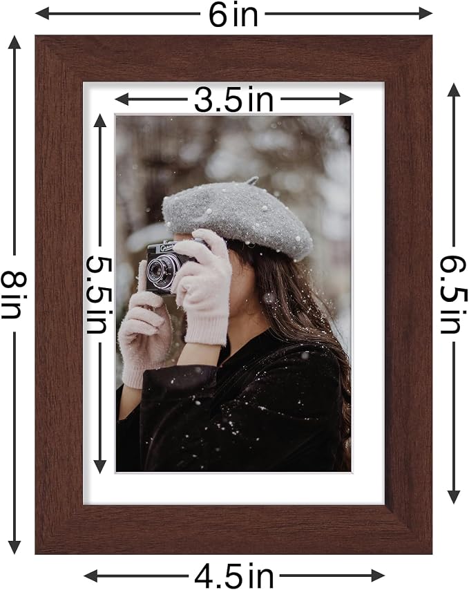 Vittanly 5x7 Picture Frames Set of 9 for Wall or Tabletop Display, Walnut | Display Pictures 4x6 with Mat or 5x7 without Mat, Small Photo Frames, Engineered Wood with Shatter Resistant Plexiglass