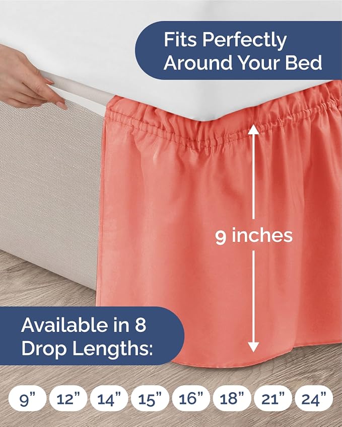Coral Queen Bed Skirt 9 Inch Drop Wrap Around Dust Ruffle