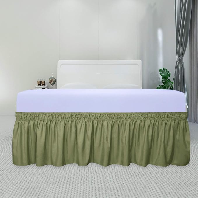 PureFit Wrap Around Ruffled Bed Skirt, Light Green, Queen/King - 22" Drop | Wrinkle Free Bedskirt Dust Ruffles, Easy to Put On Frame Cover with Adjustable Elastic Belt