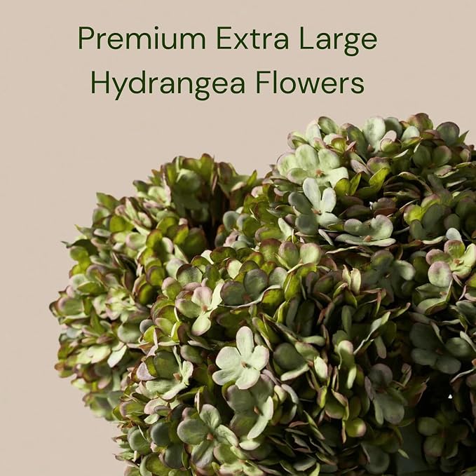 5 Stems Extra Large Green Hydrangea Artificial Flowers, 19 Inch Real Touch | Silk Hydrangeas, Realistic Faux Floral Stems for Modern Farmhouse Decor, Every Room Home & Kitchen Decor