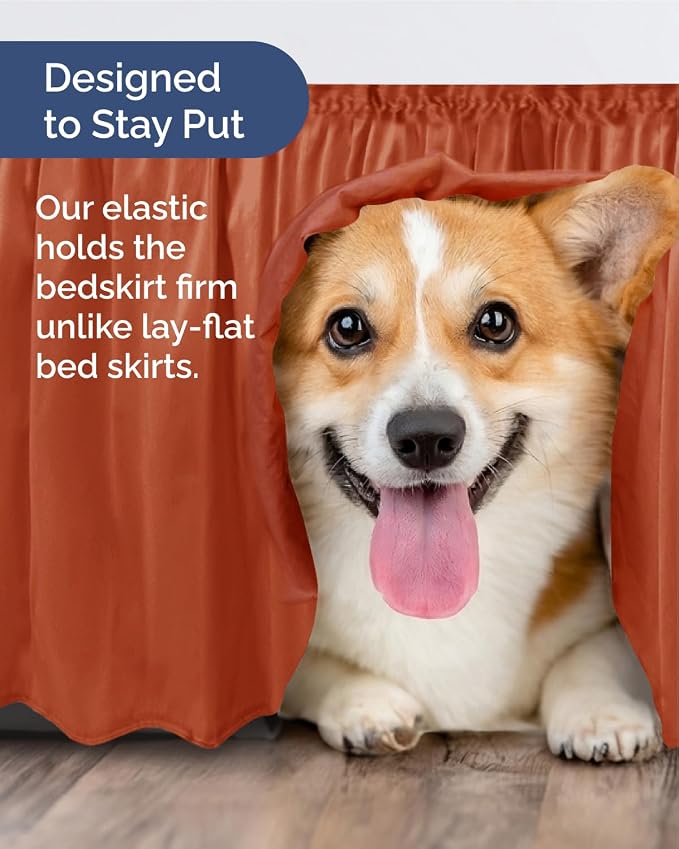 Wrap Around Dust Ruffle Bed Skirt - Terracotta - for Full Size Beds w/ 16 Inch Drop - Easy Fit Elastic Strap - Adjustable Pleated Bedskirt w/Brushed Fabric - Wrinkle Free - Women, Men, Kids & Teens