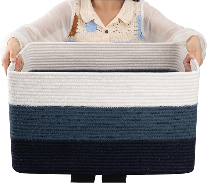 OIAHOMY Blanket Basket Laundry Basket Dog Toy Basket 75L Gradient Blue | Large Storage Basket,Baby Basket,Toy Storage,Woven Rope Basket for Blankets,Blanket Storage for Living Room
