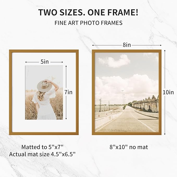 Fun Memories 8x10 Inch Metal Picture Frame - Aluminum Photo Frames - 5x7 Mat - Ideal for Wall or Tabletop Display - Wall Hook Hanging Hardware Included - Set of 3 -Bronze