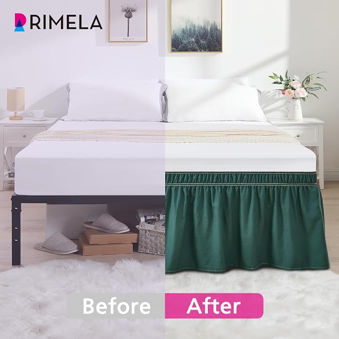 Emerald Green Queen Bed Skirt 15 Inch Drop Elastic Wrap Around Ruffle