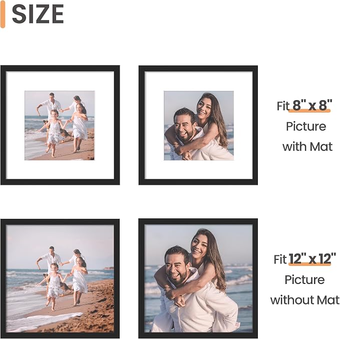 upsimples 12x12 Picture Frame, Photo Collage Wall Decor Set of 10, Black