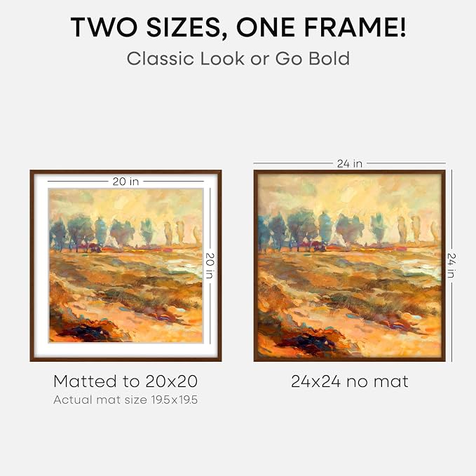 Homeforia 24x24 Brown Oak Picture Frame, High-End Wood, 20x20 Mat, Glass