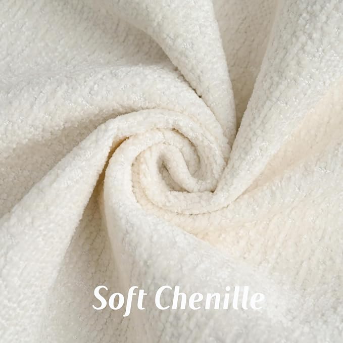 FUTEI Pack of 2 Chenille Soft Throw Pillow Covers 24x24 Inch, Cream White