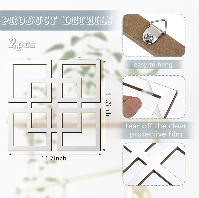 Weysat Wall Mount Home Mirror, 2 Pieces Silver Square Decorative Mirror for Bedroom, Living Room, Bathroom, 11.8 x 11.8 inches | Modern Geometric Cutout Design, Square Decorative Wall Mirror, Wall Mounted Mirror for Bedroom, Living Room, Bathroom