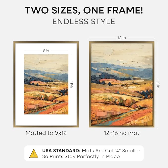 Homeforia 12x16 Bronze Picture Frame, High-End Metal, 9x12 Mat, Glass