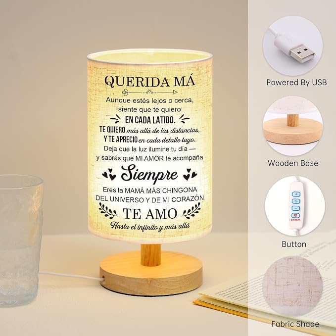 WSYEAR Mom Gifts in Spanish, Regalos para Mujer Table Lamp, Mom Birthday Gifts, Mother Gifts in Spanish from Daughter Son, Regalos De Navidad para Mujer