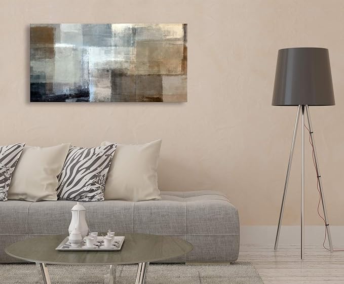 Baisuart Canvas Prints Abstract Wall Art Print Paintings Grey and Brown Stretched Canvas Wooden Framed for living Room Bedroom and Office Home Decor Artwork 20x40inch