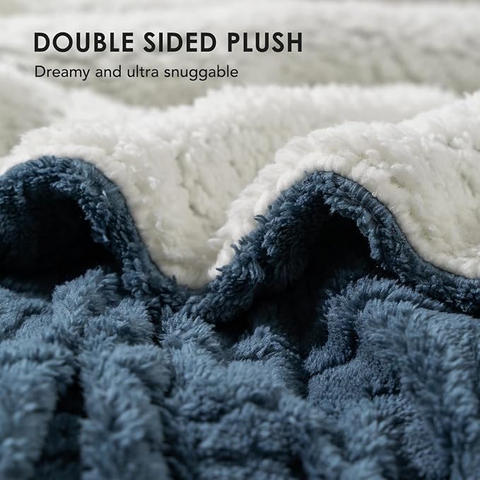 EverGrace Jacquard Reversible Sherpa Throw Blanket, 50" x 60", Stormy Blue | Jacquard Sherpa Throw Blanket, Super Soft, Cozy Plush Blanket, Reversible Thick Warm Throw for Bed, Sofa, Living Room