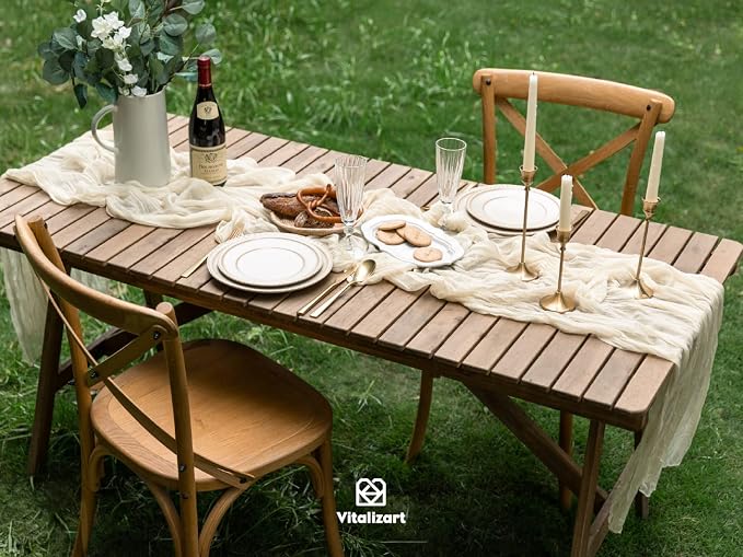 Vitalizart Cheesecloth Table Runner Ivory White 10ft Gauze Boho Rustic | 120 Inches Long Soft Durable Cheese Cloth Table Runner for Wedding Baby Shower Fall Thanskgiving Decoration