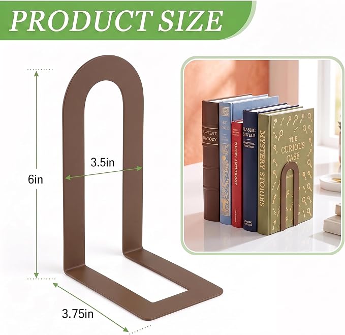 Sanwarm Bookends, 6 Pcs, Metal, for Home Office Desk Shelves Modern Brown | Decorative Book Ends Non-Skid Book Stoppers Holder 3 Pair Gifts for Reading Enthusiasts Library Decor