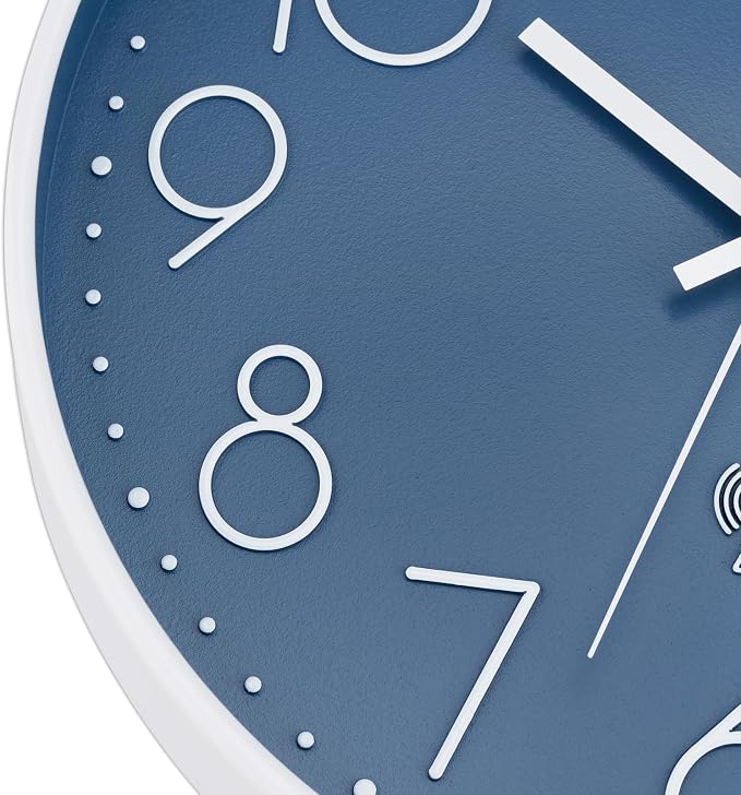 Foxtop 12" Atomic Wall Clock Battery Operated Modern Analog Clock, Cerulean | Round, Sets Automatically, Easy to Read, Office, Classroom, Bedroom, Kitchen, Living Room