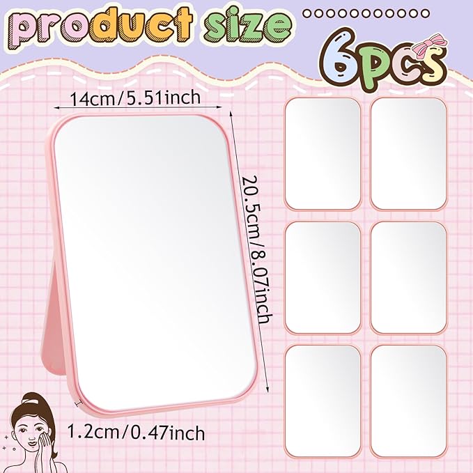 DoubleFill 6 Pcs Spa Party Mirror Spa Party Supplies for Women, Pink | Foldable Stand, Portable Makeup Table Mirror, Sleepover Accessory Slumber Birthday Party Favors, Women Adults Princess Gift