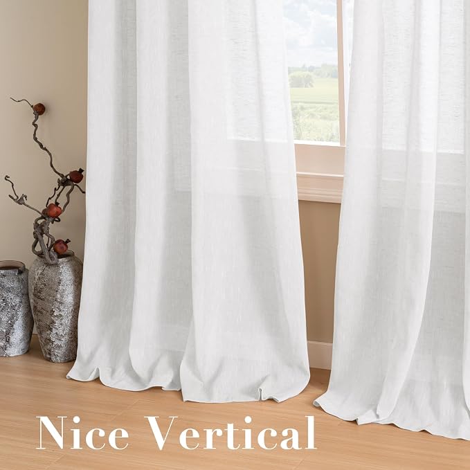 H.VERSAILTEX Linen Curtains Nickel Grommet Natural Linen Semi-Sheer Curtains 2 Panels Privacy Added Premium Soft Rich Material Drapes for Bedroom/Living Room - 52x54 - Inch - Pure White