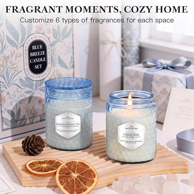 Candles for Home Scented, Lake Blue, 6 Pack | 33 Oz Scented Candles, Natural Soy Wax, Aromatherapy Gift Set for Women Birthday Christmas Refresh Relaxation Decorative