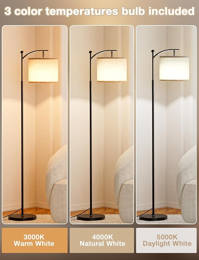 Ambimall 60" Modern Floor Lamp with Beige Shade, 9W LED Bulb