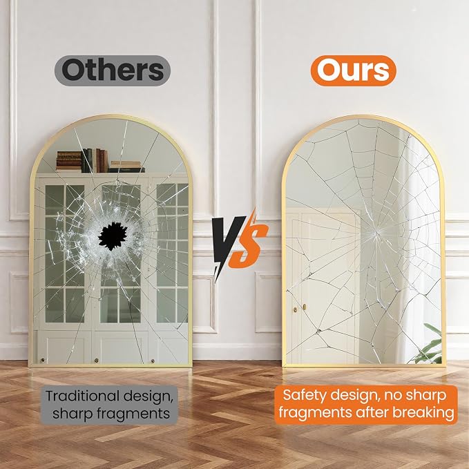 Sweetcrispy 22"x 30" Arched Gold Bathroom Mirrors for Wall | Bathroom Mirrors for over sink, Metal Framed with HD Shatter-Proof Glass for Entryway, Bedroom, Dressing Room, Home Decor