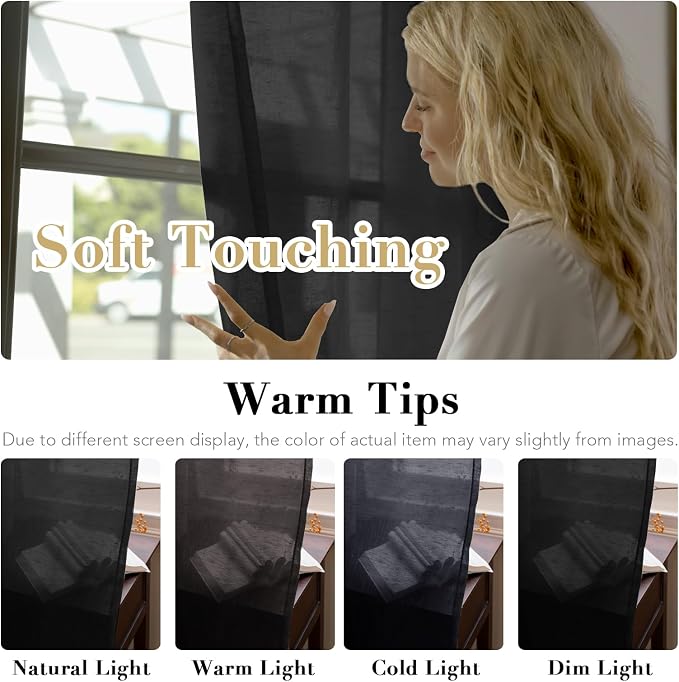 H.VERSAILTEX Linen Curtains Natural Blended Curtain Panels for Living Room/Light Reducing Linen Semi Sheer Curtains 96 inch Length 2 Panels Set Nickel Grommet Window Panels, 52" x 96", Black