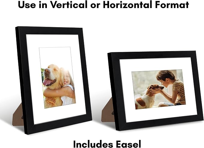 Americanflat 8x10 Picture Frame with Shatter-Resistant Glass - Use as 5x7 Frame with Mat or Display 8x10 Photo Without Mat - Signature Collection - Picture Frames for Tabletop and Wall Display - Black