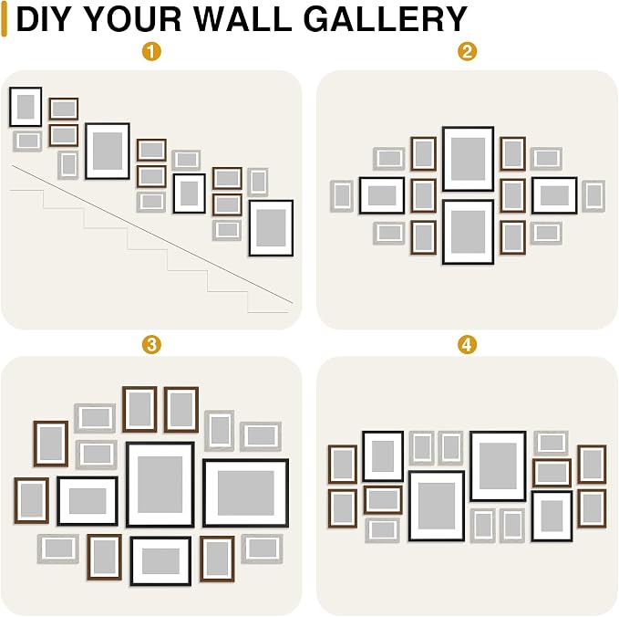 decorUhome 16 Pack Assorted Picture Frame Set for Wall & Tabletop, P0716MT | Black / Brown / Grey, Multi Size Picture Frame Includes Two 11x14 / Two 8x10 / Six 5x7 / Six 4x6 for Family Gallery Wall