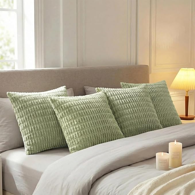 Fancy Homi 4 Packs Decorative Throw Pillow Covers for Living Room Couch Bed, Modern Farmhouse Boho Home Décor Accent Cushion Case, 16" x 16", Sage Green