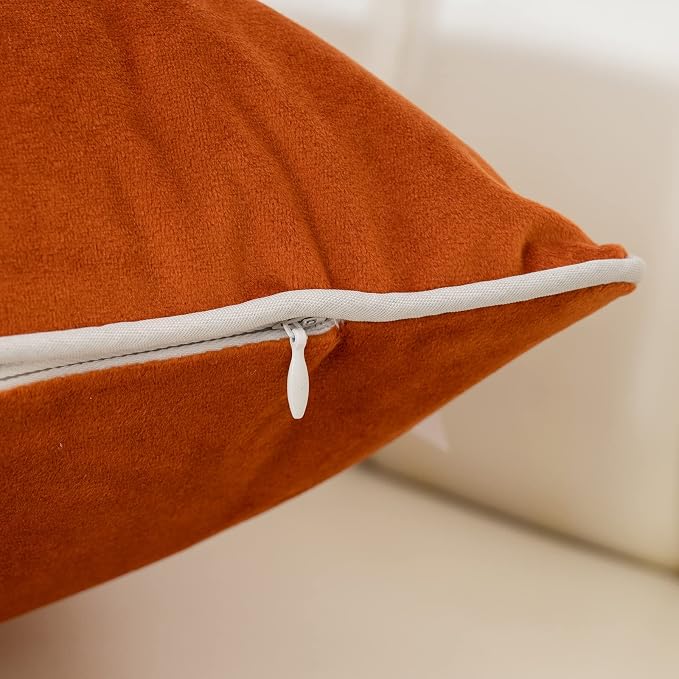 Aeckself Burnt Orange Farmhouse Throw Pillow Cover 18 x 18 Inch, Tree Leaves Embroidery Velvet Square Cushion Case Luxury Decorative Pillowcase for Couch Living Room Bedroom