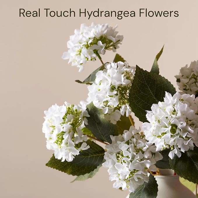 Small Faux Hydrangea Flowers 5 Stems (15 Heads) For Table Decor | Real Touch Hydrangea Flowers Artificial with Stems, Silk Floral Bouquet, Hortensias Artificiales, Snowball Viburnum