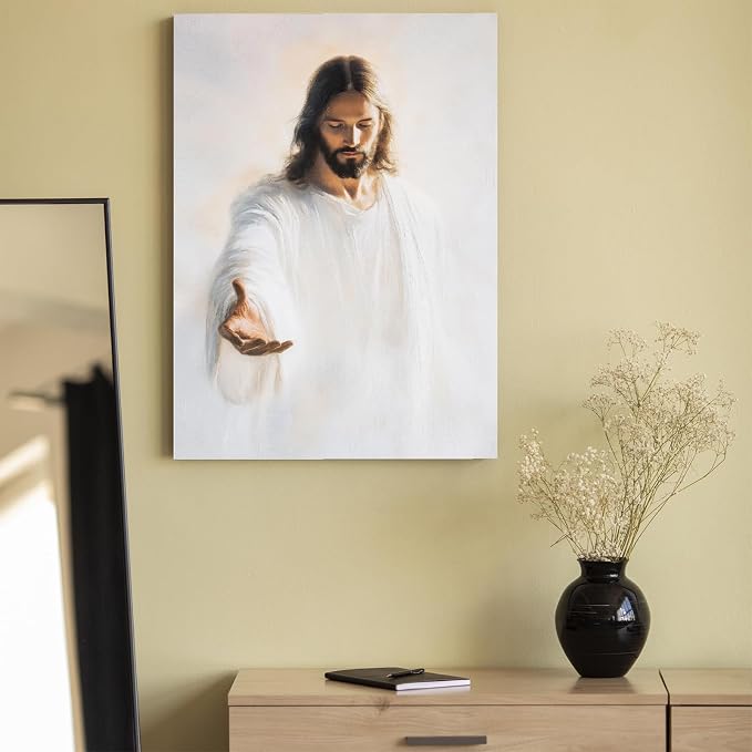 Jesus Canvas Wall Art, Christian The Hand of God Wall Decor Painting, Religion Bible Pictures Posters Prints for Church Prayer Room Living Room Home Decor Framed 12x16 Inch