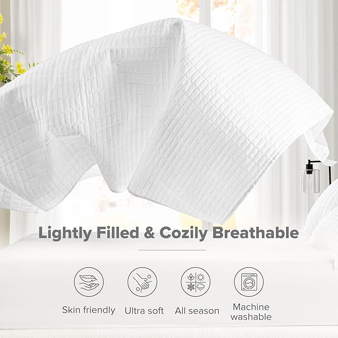 Comfort Spaces Oversized Bedspread King Quilt Set 3 Piece 120 x 118 White | Coverlet for Summer Soft Cozy Lightweight All Season Quilted Extra Layer with Matching Sham, Bedroom Decor OEKO-TEX Certified