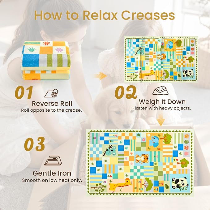 Soft Green Runner Rug for Girls Bedroom, Washable Non-Slip Hallway Carpet with Cute Animals & Colorful Checkered Design, Low Pile Floor Mat