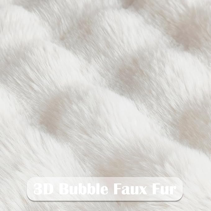 NEWCOSPLAY Faux Fur Fluffy Bubble Twin Blanket for Couch, Ivory, 60"x80" | Soft Thick Warm Bubble Blanket for Couch Sofa Bed 550GSM, Plush Cozy Luxury Decorative Throw, Gift for Women Men