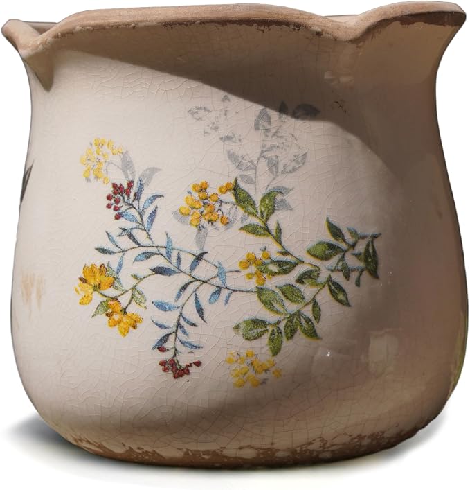 Dosayes Rustic Ceramic Pot for Plant, 6 Inch Vintage Flower Pot (Yellow)