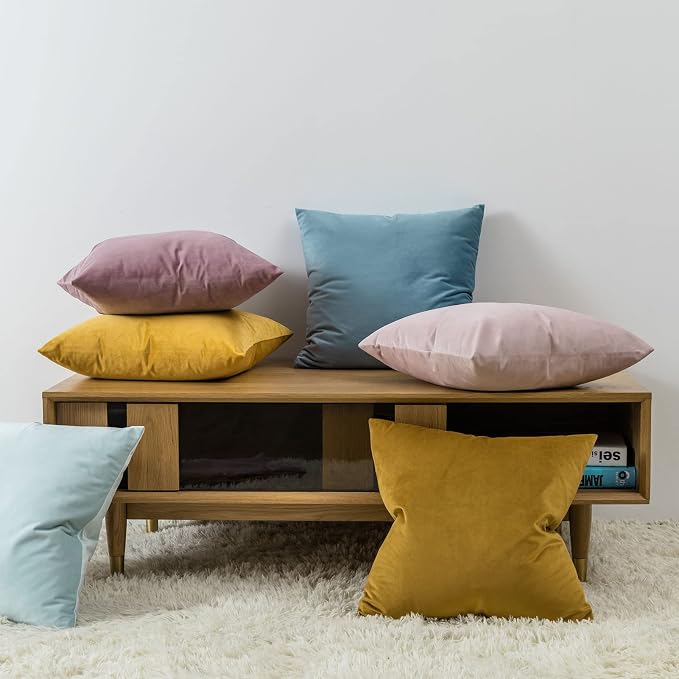 Throw Pillow Covers Set of 2 Velvet Cushion Covers 14x14,Light Blue