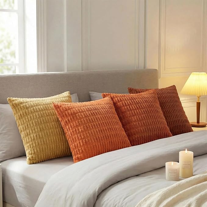 Fancy Homi 4 Packs Decorative Throw Pillow Covers for Living Room Couch Bed, Modern Farmhouse Boho Home Décor Accent Cushion Case, 22" x 22", Burnt Orange Series